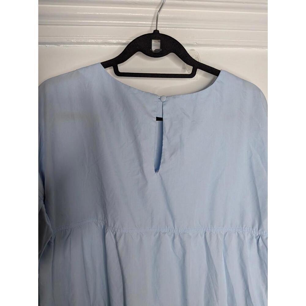 AARON & AMBER Color Block Tiered Mini Dress Blue Teal Green Puff Sleeve Size L - Picture 5 of 8